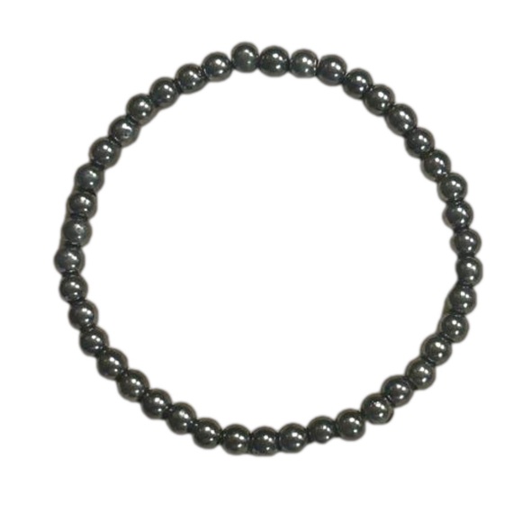 7” steel gray blue 40 solid metal beads stackable stretch bracelet - Picture 6 of 10